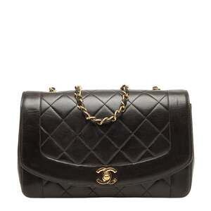 CHANEL Matelasse Coco Mark Diana 23 Chain Shoulder Bag in Black with Gold Har...